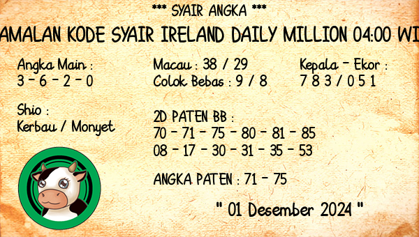 Prediksi Ireland Daily Million 04:00 WIB