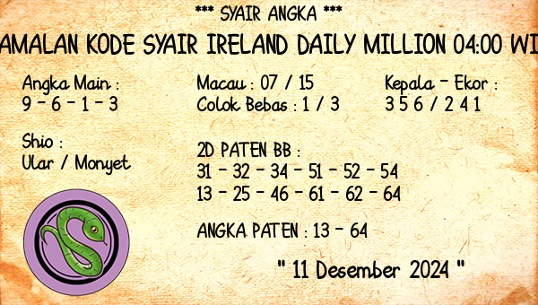 Prediksi Ireland Daily Million 04:00 WIB