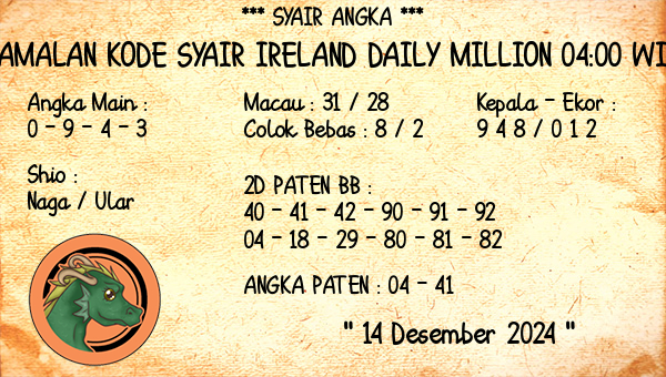 Prediksi Ireland Daily Million 04:00 WIB