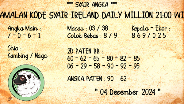 Prediksi Ireland Daily Million 21:00 WIB