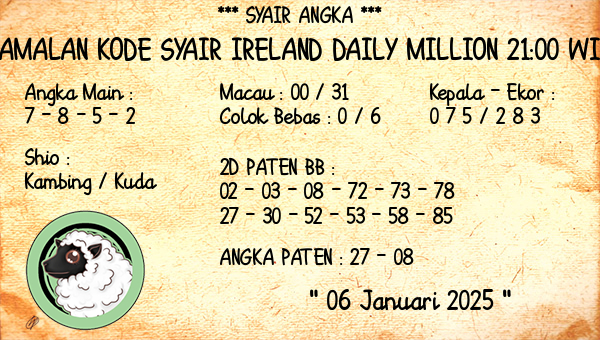 Prediksi Ireland Daily Million 21:00 WIB